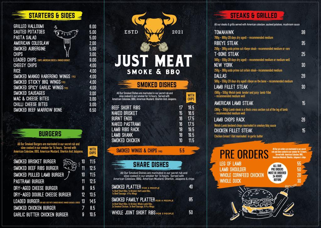 Just Meat Smoke and BBQ Menu - Image 1